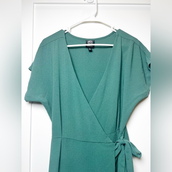 Bobeau Women's Size Small Green Short Sleeve Crepe V-Neck Wrap Mini Sun Dress - Picture 2 of 5